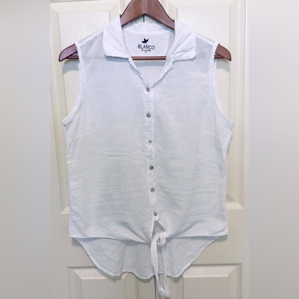 Blanco 100% Cotton White Sleeveless Button-Up Women's Top(M)